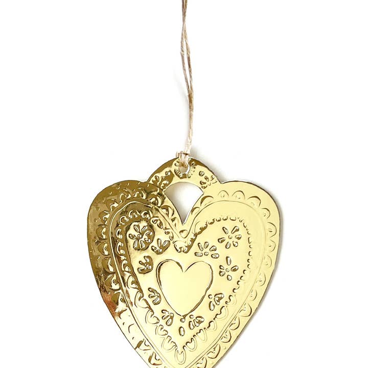 THE LITTLE PRESS - Wholesale Ornament - Heart- Faux-tin Ornament - Gold6