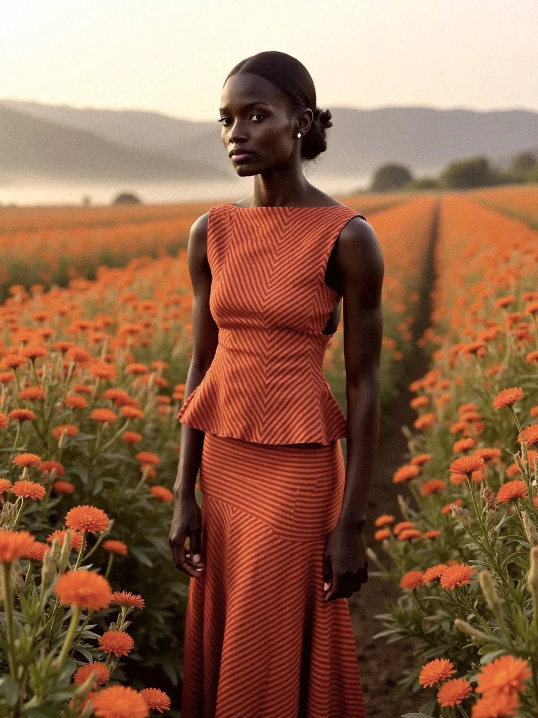 CARMEN SAYS - Vente Chemisier – femme - Haut d'occasion rayé rouge et orange Colombina7