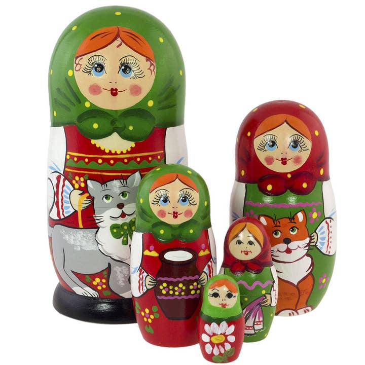 GSZ corporation DBA Gabriella's Gifts - Wholesale Doll - Kids - Russian Nesting Dolls Set with CATS, 5 Pcs/5.5"