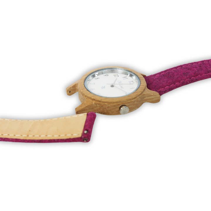 Montre pour femme Barrique Alpine blanc/argent avec bracelet en loden gris pour la vente par Waidzeit