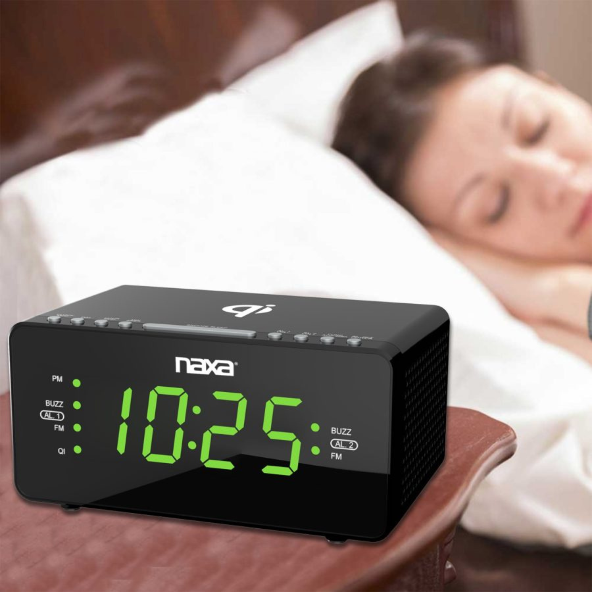 JupiterGear Home – wholesale Alarm clock – Naxa Dual Alarm Clock w Qi Wireless Charging & FM Radio4