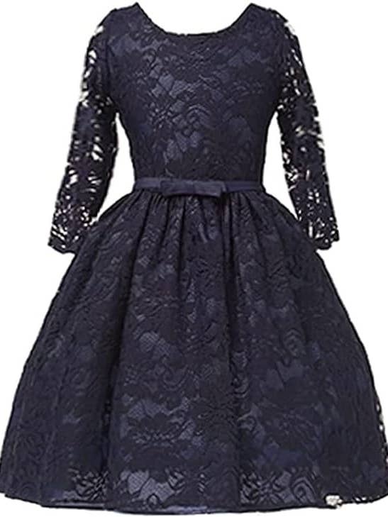 Girls Navy 3/4 Sleeve Sequin Lace Special Occasion Dress for wholesale by iGirlDress