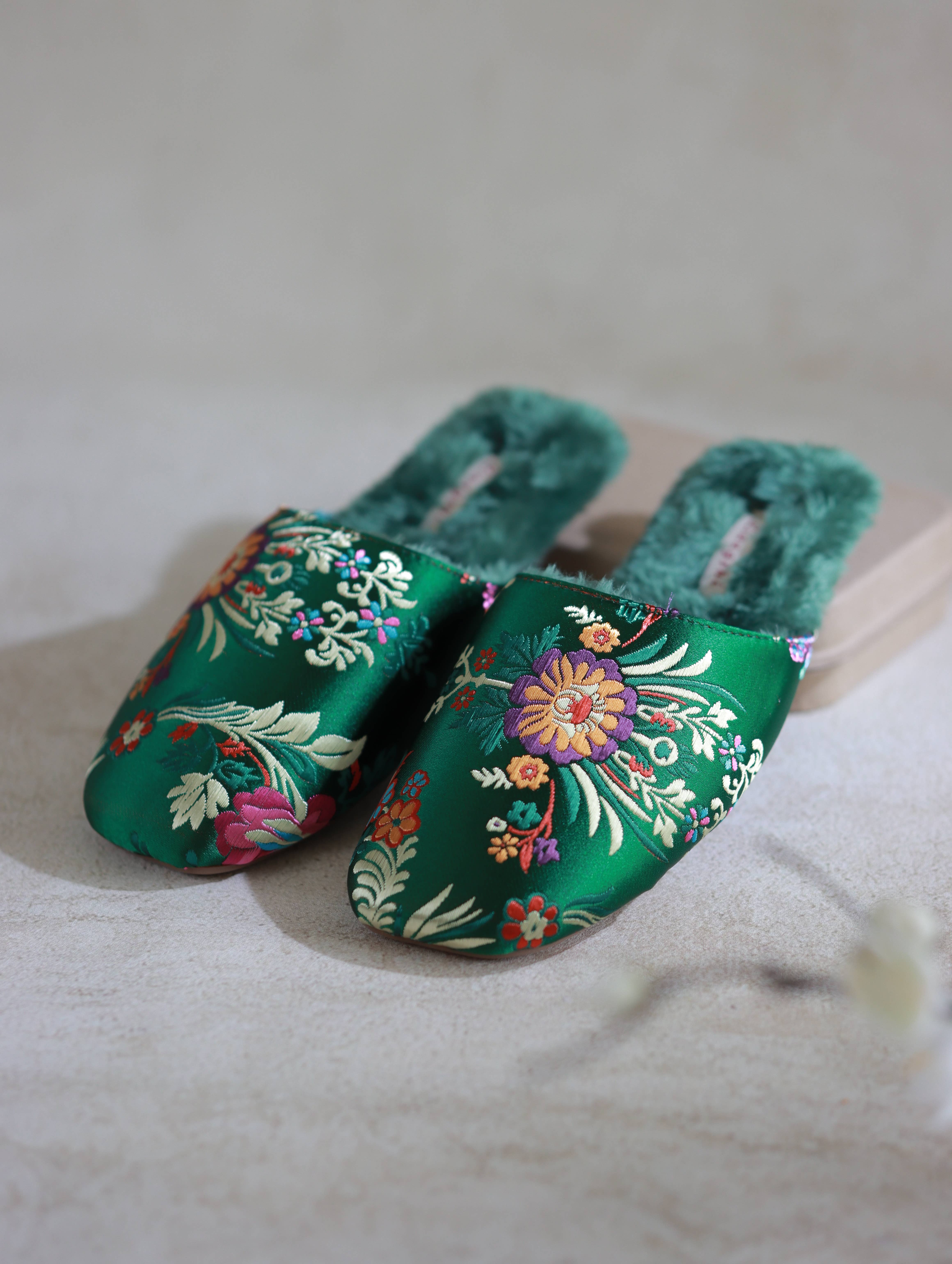 sage green Oriental Embroidered Women Slippers β Gift Idea For New Home for wholesale on Faire