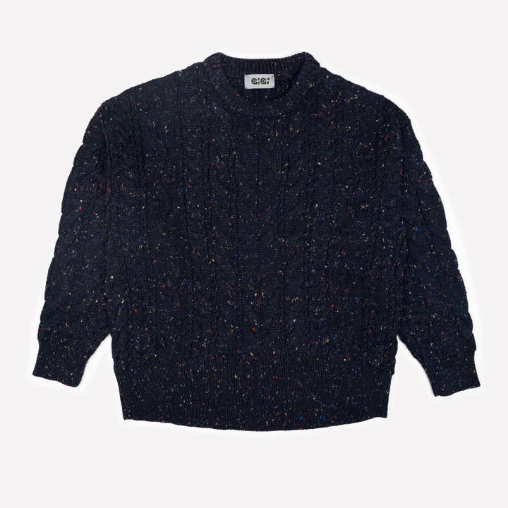 Oversized Cable Sweater in Navy Speckle for wholesale by GiGi Knitwear