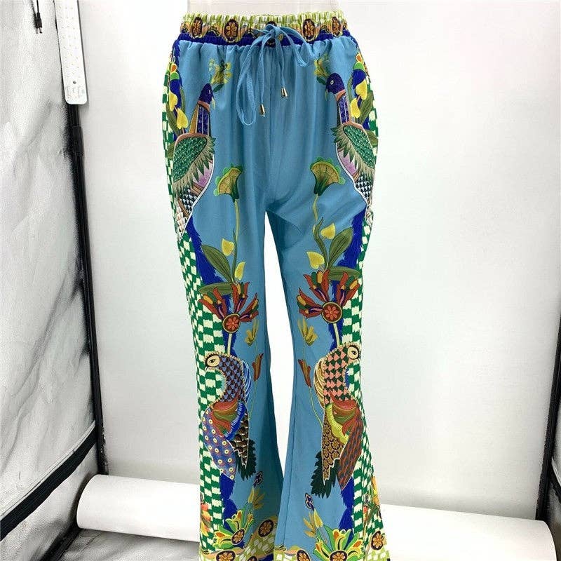 BLAU Modisches Set mit bedrucktem Langarmoberteil und langer Hose für den Großhandel auf Faire6