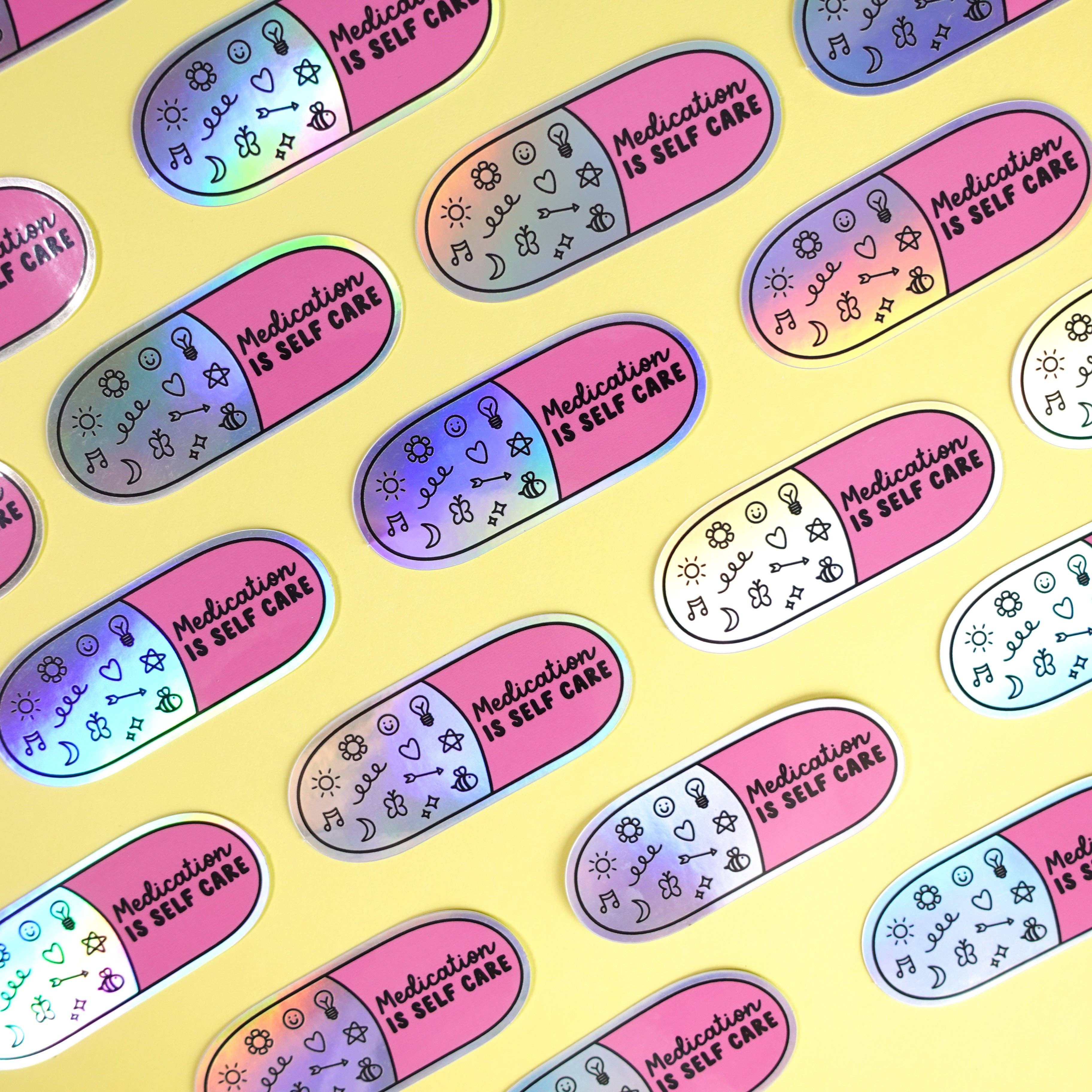 Sunshine Lane - Wholesale Sticker - Medication is Self-Care Holographic Sticker2
