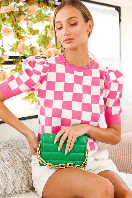 Pink Irene Wholesale - Vendita all'ingrosso Top in maglia - Donna - TOP IN MAGLIA CON STAMPA A QUADRETTI2