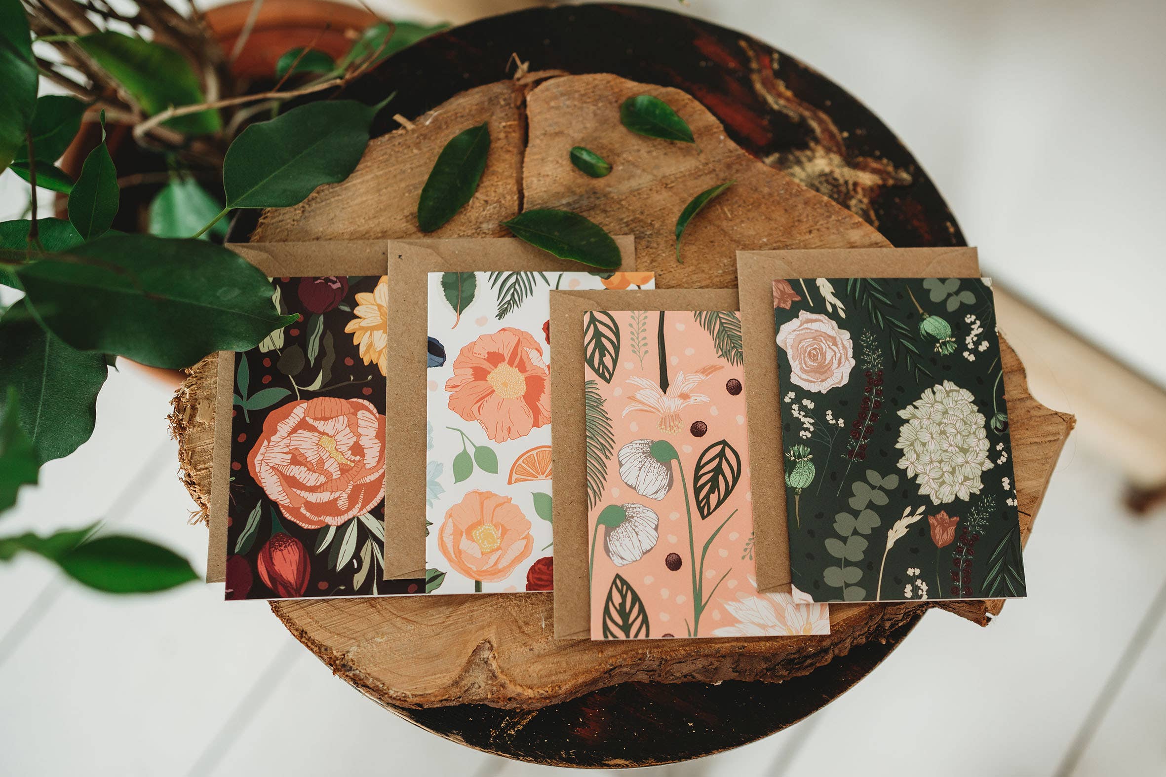 Wildwood Paper - Vente Assortiments de papeterie/cartes - Ensemble de 6 mini cartes botaniques pliées avec 2 motifs floraux1