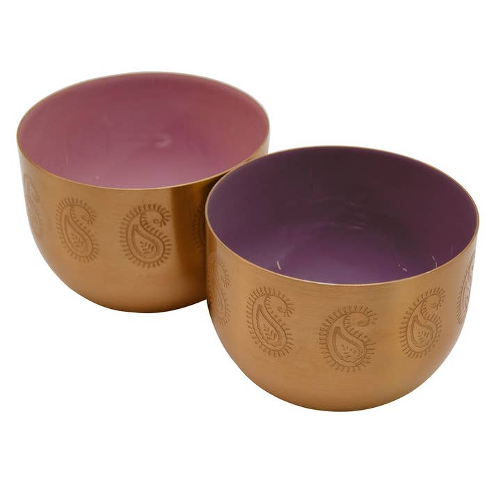 Namaste – wholesale Serving bowl – Paisley Etched Gold Finish Large Bowl0