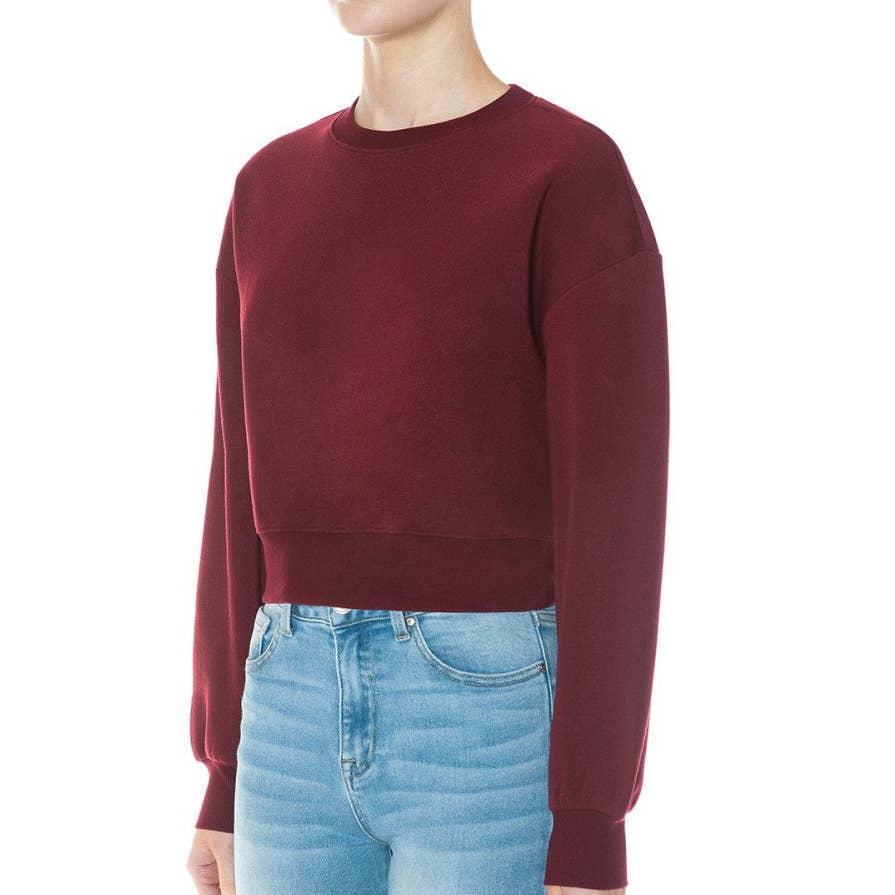 FREEZIA - Wholesale Sweatshirt - Women's - FLEECE CREW NECK CROPPED PULLOVER SWEATSHIRTS TOP-F75480-D110