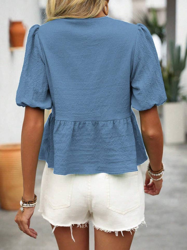 Flarix - Wholesale Blouse – Women’s - sleeve shirt with tie and puff sleeves summer12