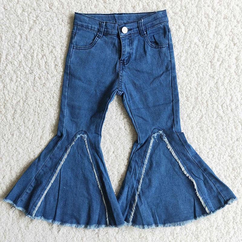 Yawoo Garments - Wholesale Jeans - Kids - Girl Blue Bell Bottom denim pants0