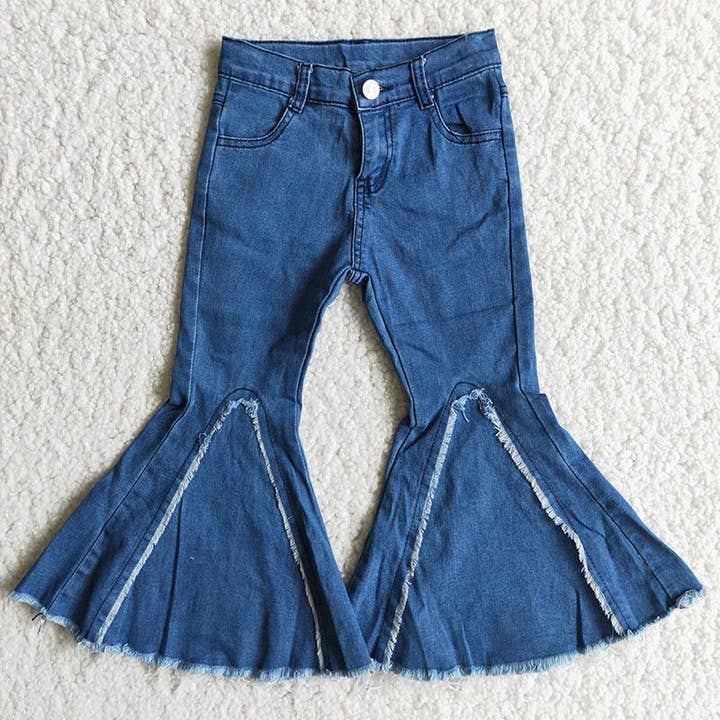 Yawoo Garments - Wholesale Jeans - Kids - Girl Blue Bell Bottom denim pants
