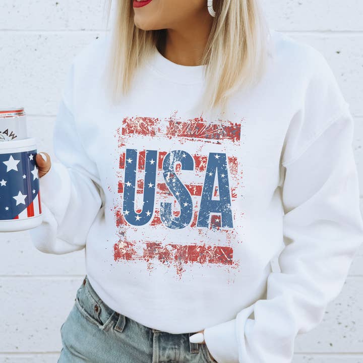 Verontruste USA Crewneck Sweater voor wholesale door Trendznmore - Modern Graphic Apparel