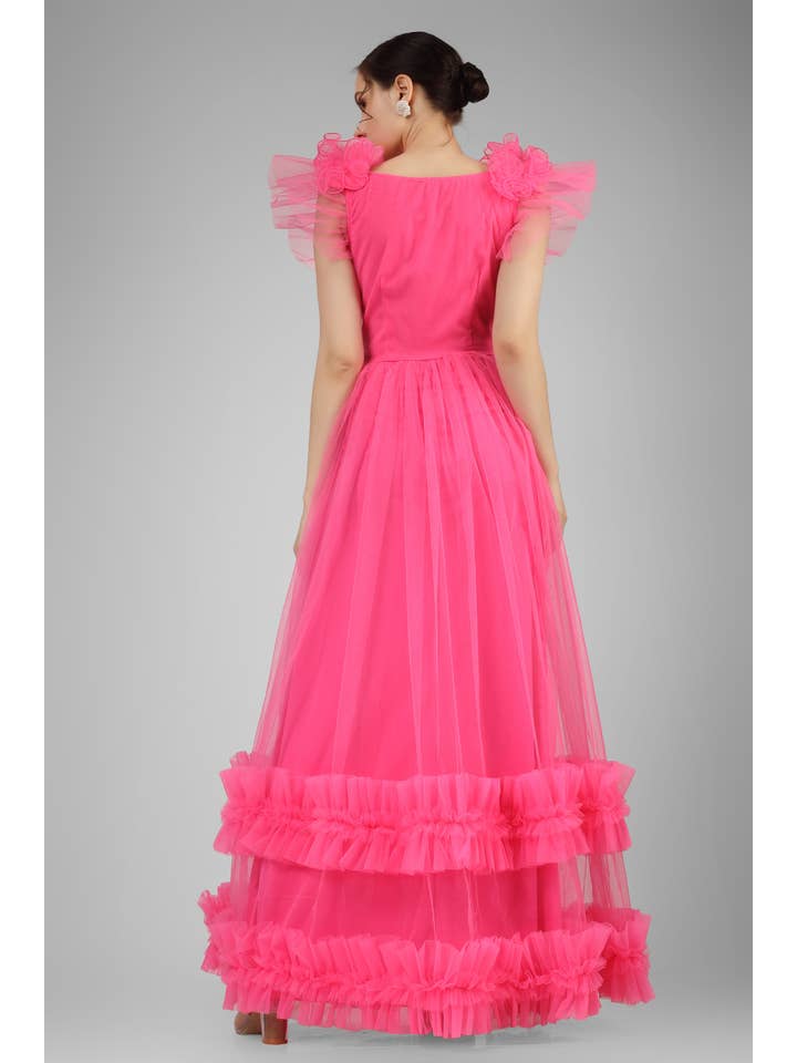 Nova Pink Tulle Corsage Maxi Dress for wholesale on Faire2