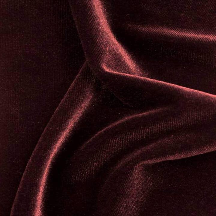 Velours extensible uni bordeaux pour robes, jupes, décoration pour la vente par Radyan Fabrics