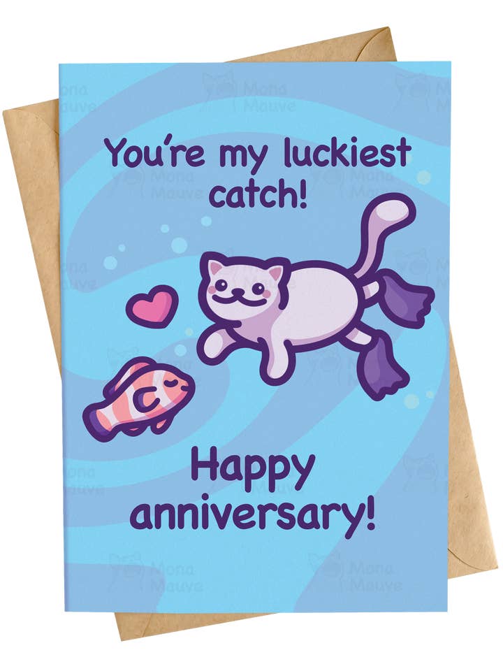 Du bist mein glücklichster Fang! | Süße Jubiläumskarte für den Großhandel von Mona Mauve • Silly Art!