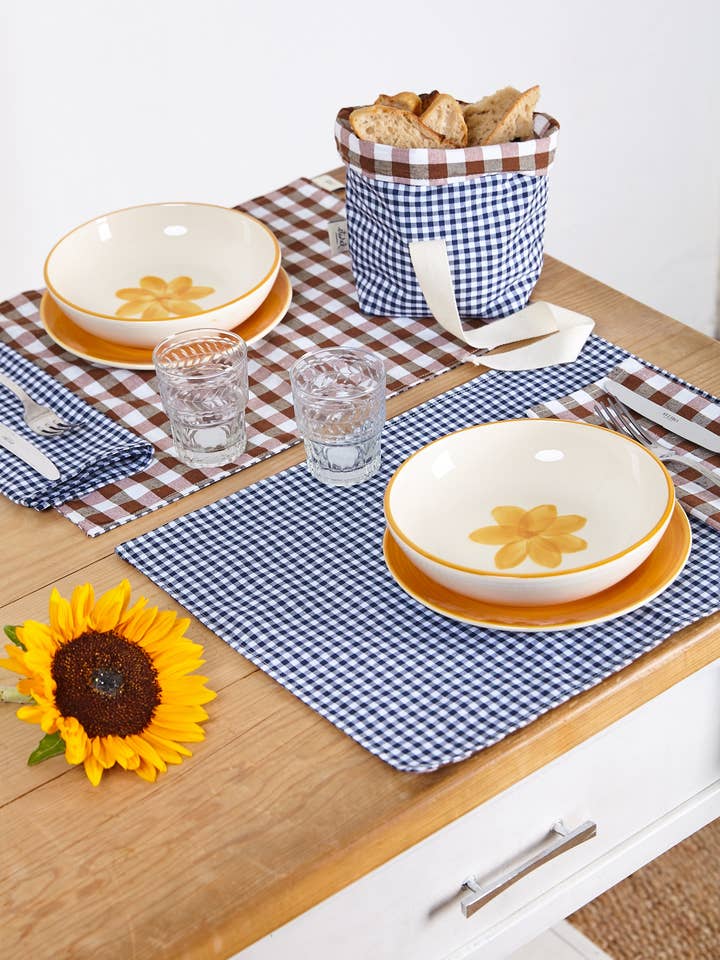 Rever placemat 2-piece Vichy navy blue and brown for wholesale by Eturel Madrid