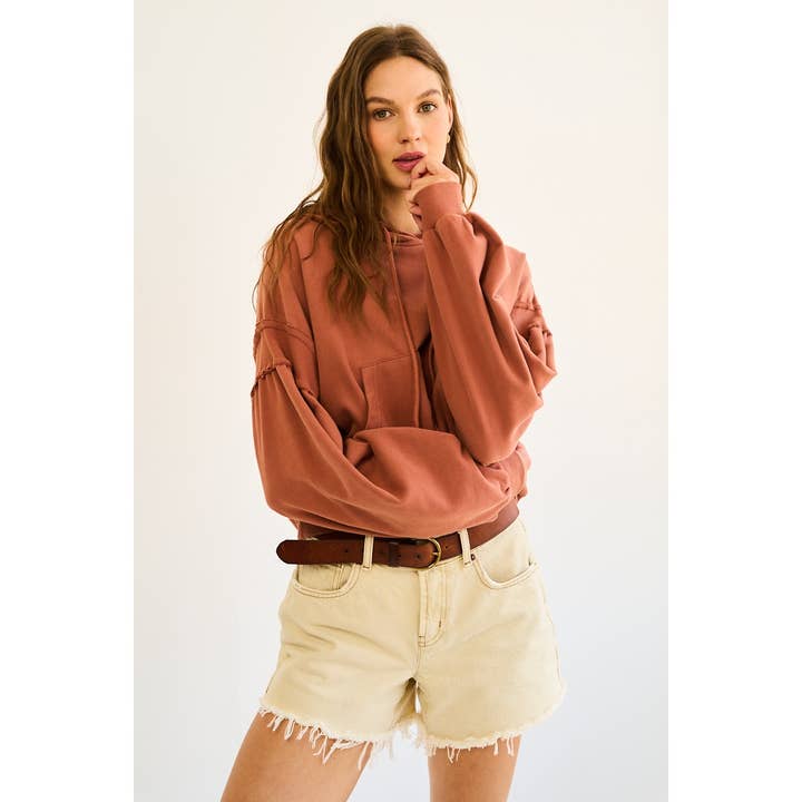 BRICK Washed French Terry Balloon Sleeve Hoodie for wholesale on Faire1