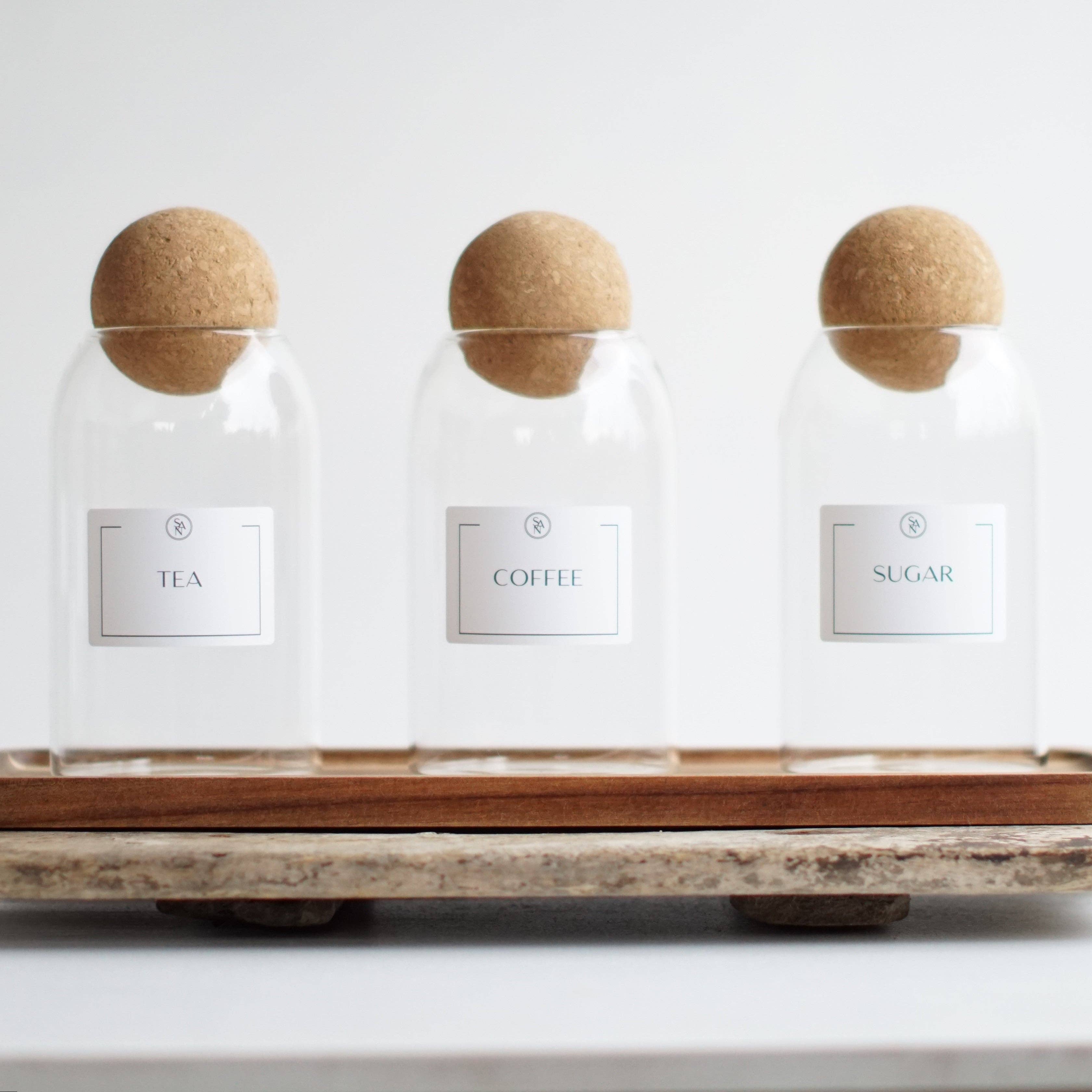 So At Nature - Venta al por mayor Tarros - Juego de frascos de vidrio para té, café y azúcar con tapa de corcho bola - Dryck 500 ml3