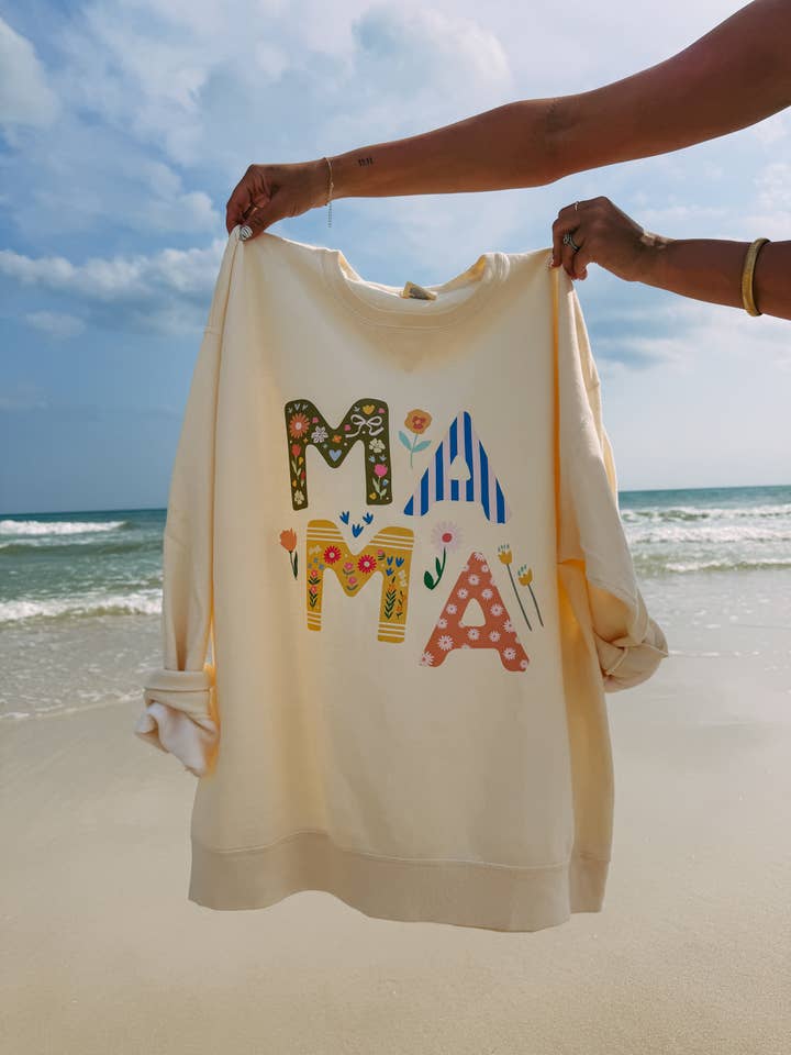 ETTA & EAST - Wholesale Graphic Sweatshirt - Women's - floral mama sweatshirt - comfort wash / ivory
