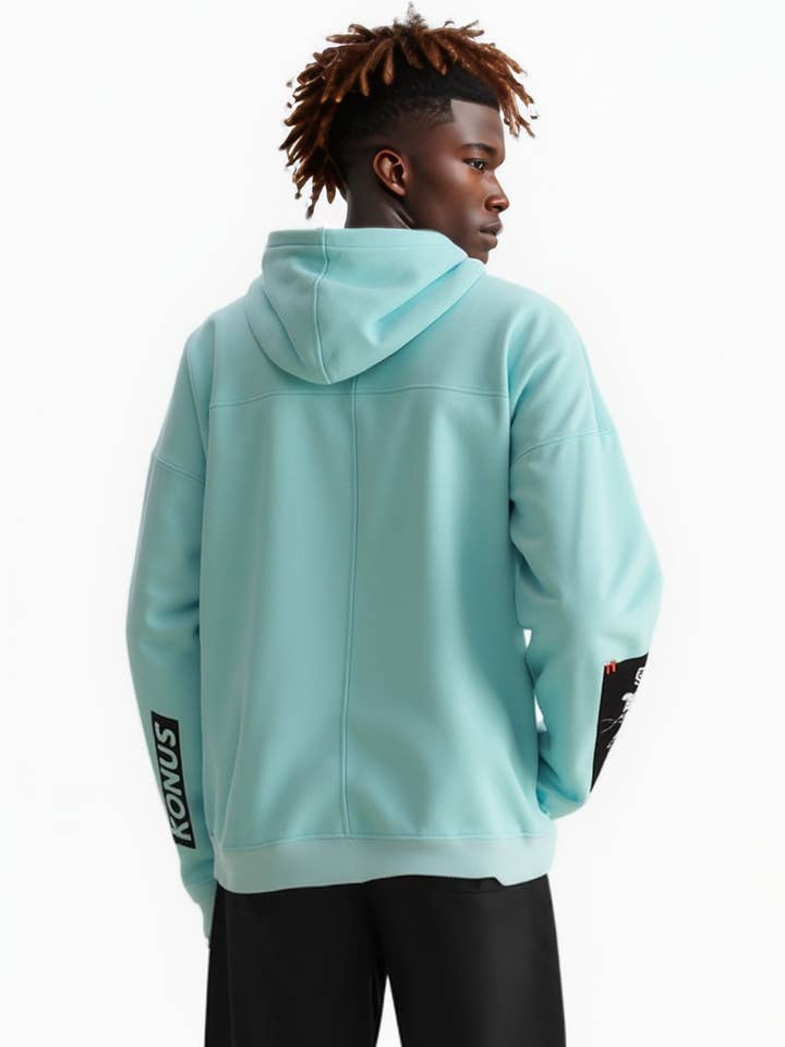 Konus Men's Logo Print Patch Hoodie in Teal for wholesale on Faire1