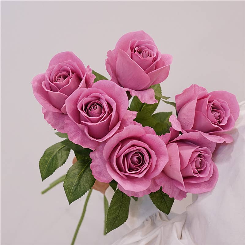 Sweet Home Deco - Vente Fleurs artificielles - Tige de rose épanouie à toucher réaliste de 19'', rose de printemps en ROSE7