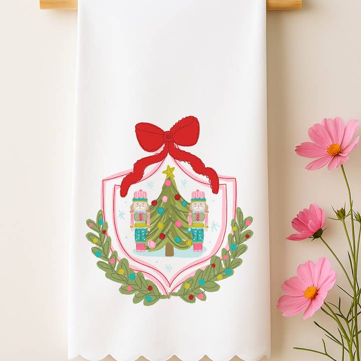 Nutcracker Crest Scalloped Tea Towel for wholesale by Doodles By Rebekah