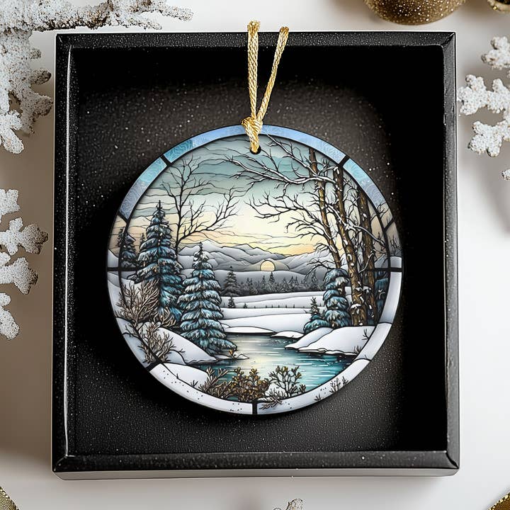Fernville Creations - Wholesale Ornament - Winter Scene Ceramic Ornament with Stained Glass Image13