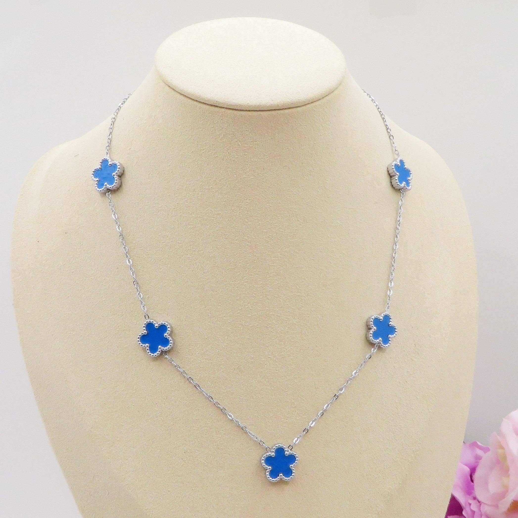 Daemon srls - Vendita all'ingrosso Collana con ciondolo/pendaglio - LILY grandi Fiori ARGENTO 5 fiori ACCIAIO INOSSIDABILE ~ Collana fiori in madreperla5