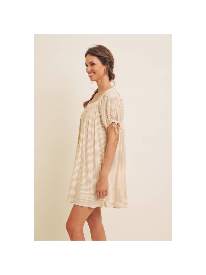 in february - Wholesale Dress - Women's - SQUARE NECK STRIPE FLARE MINI DRESS WITH BOW ON THE SLEEVES22