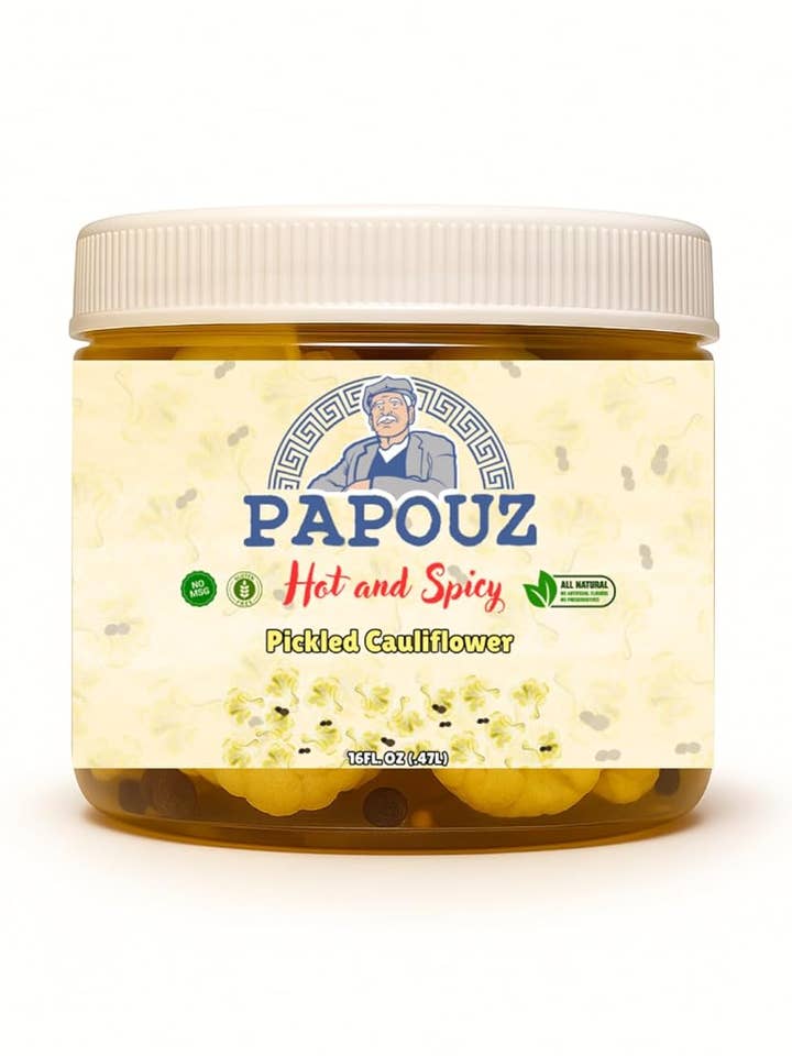 Papouz 16 Fl/Oz Hot and Spicy Pickled Cauliflower for wholesale by Papouz