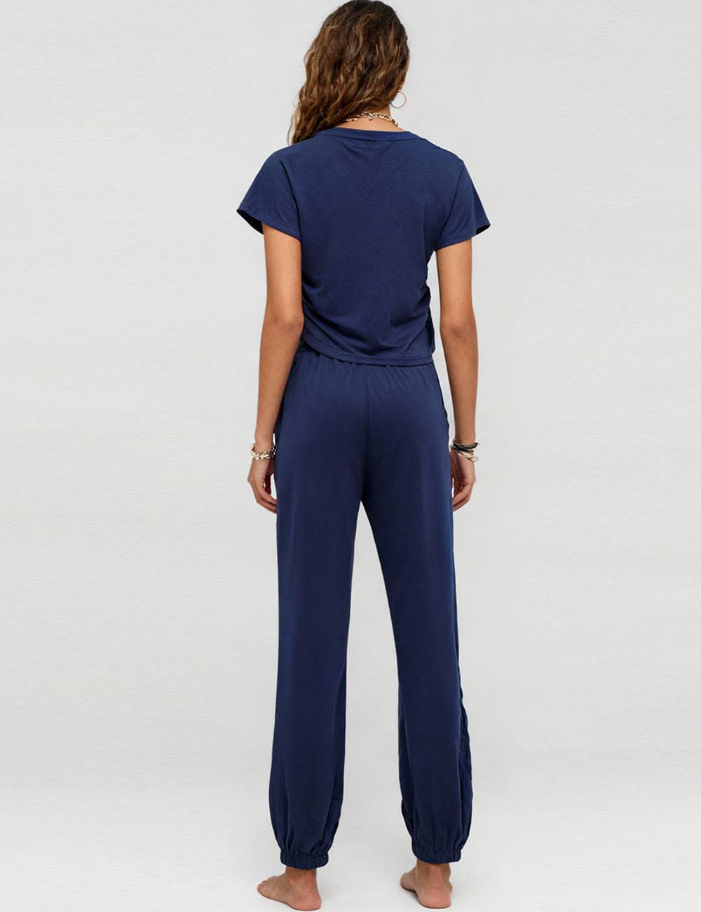 Sweetkama - Wholesale Lounge Set - Women's - Ladies Solid Color Crop Top and Pants Set SKST37936