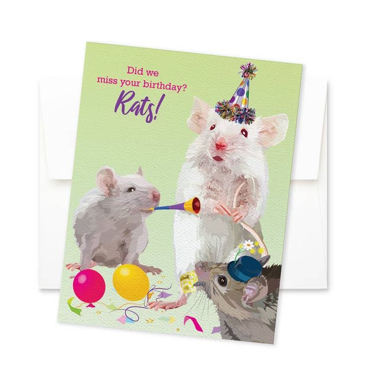 Birthday Card | Belated Birthday Party Rats for wholesale by The Red Barn Press