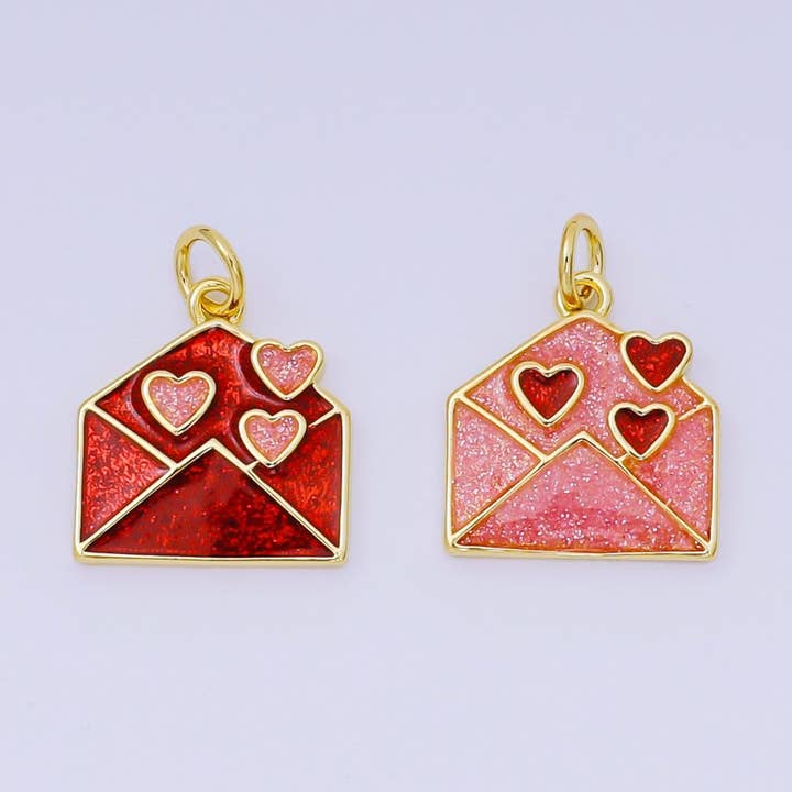 Ciondolo Busta Lettera d'Amore in Smalto 15mm Riempito in Oro 24K | AH-671 per la vendita all'ingrosso da parte di Aim Eternal