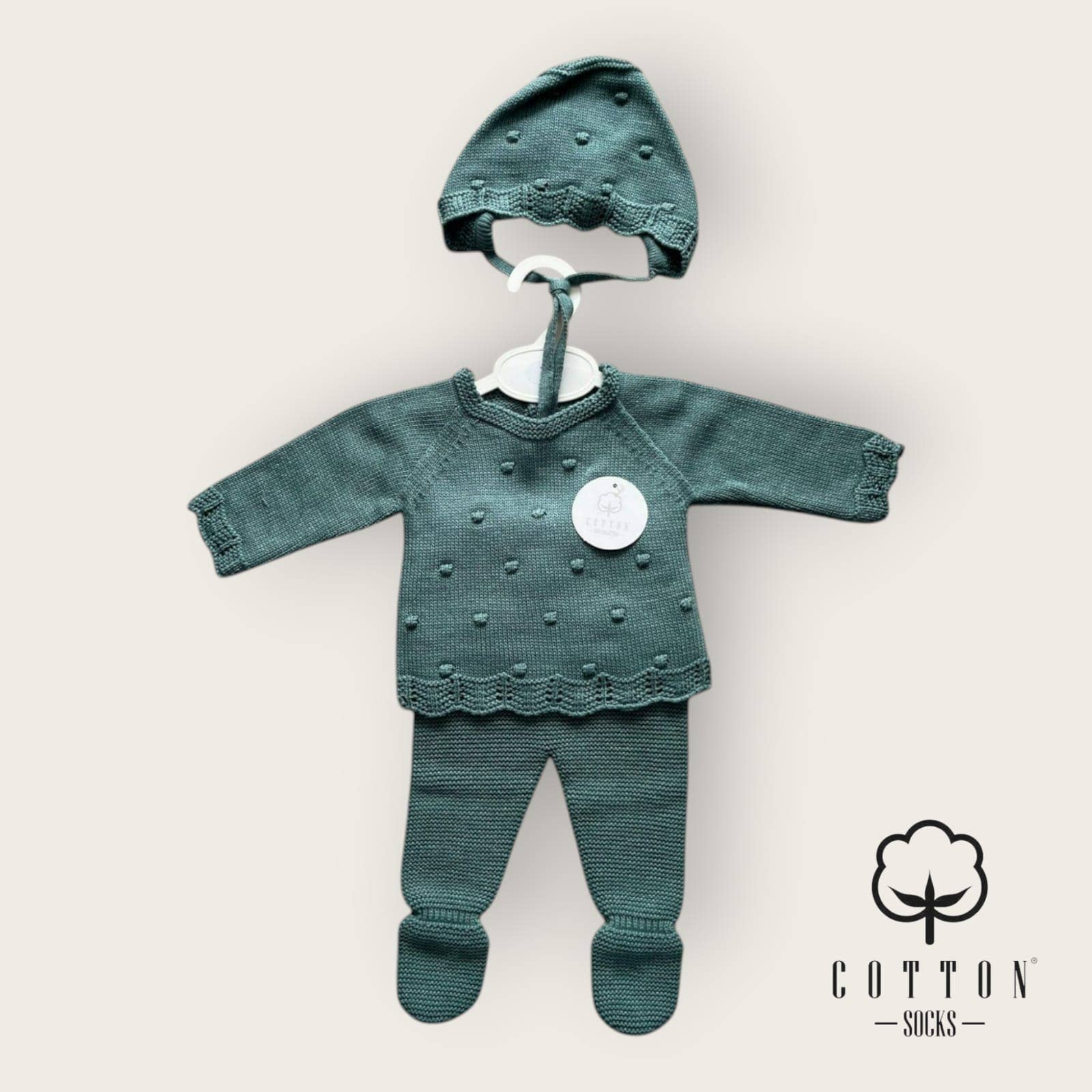 Cotton Socks - Wholesale Clothing Set - Baby - 473 3-piece knit set (Popcorn) 100% acrylic4