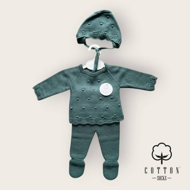 Cotton Socks - Wholesale Clothing Set - Baby - 473 3-piece knit set (Popcorn) 100% acrylic4