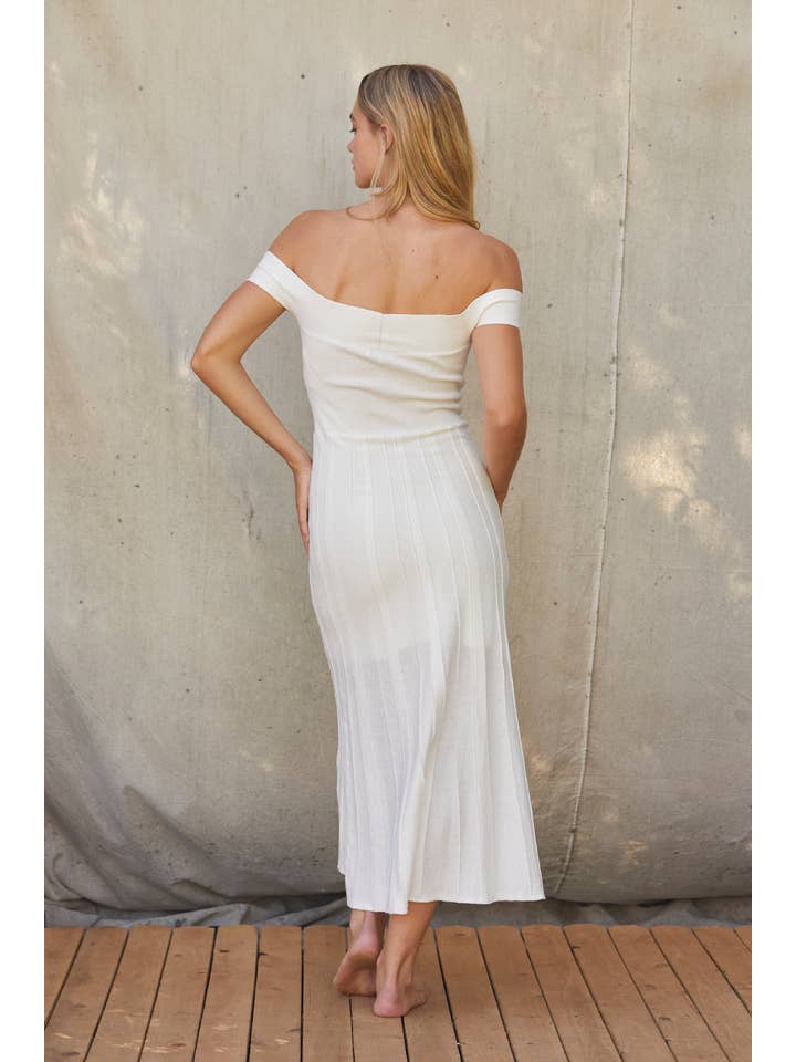 WHITE CD9340 - Leah Off Shoulder Crisscross Knit Dress for wholesale on Faire