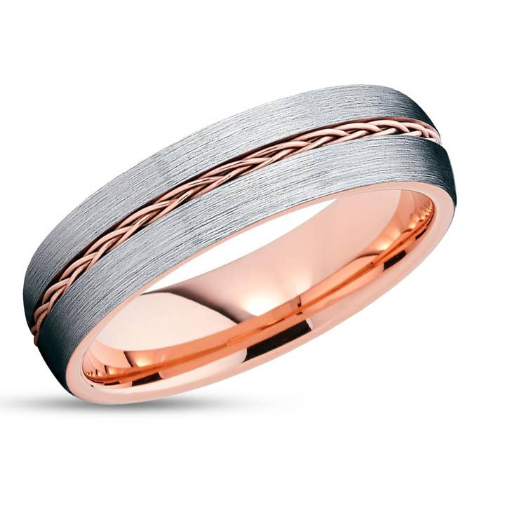 Rosé goud Roségouden ring van wolfraam - gevlochten trouwring - trouwring van 6 mm - ring van wolfraamcarbide voor groothandel op Faire