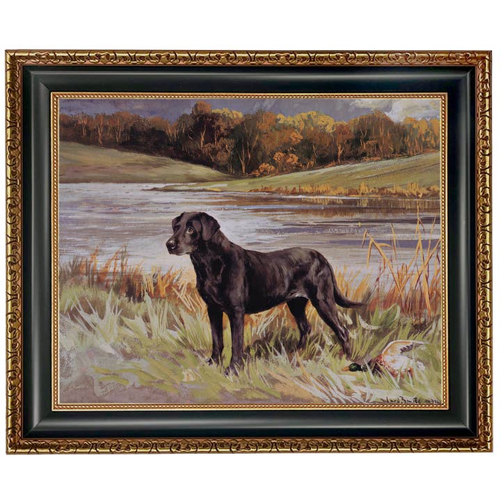 Madison Bay Co. - Historical Home Decor Reproductions - Wholesale Art Print - Labrador Retriever with Duck Framed Painting Print on Canvas60