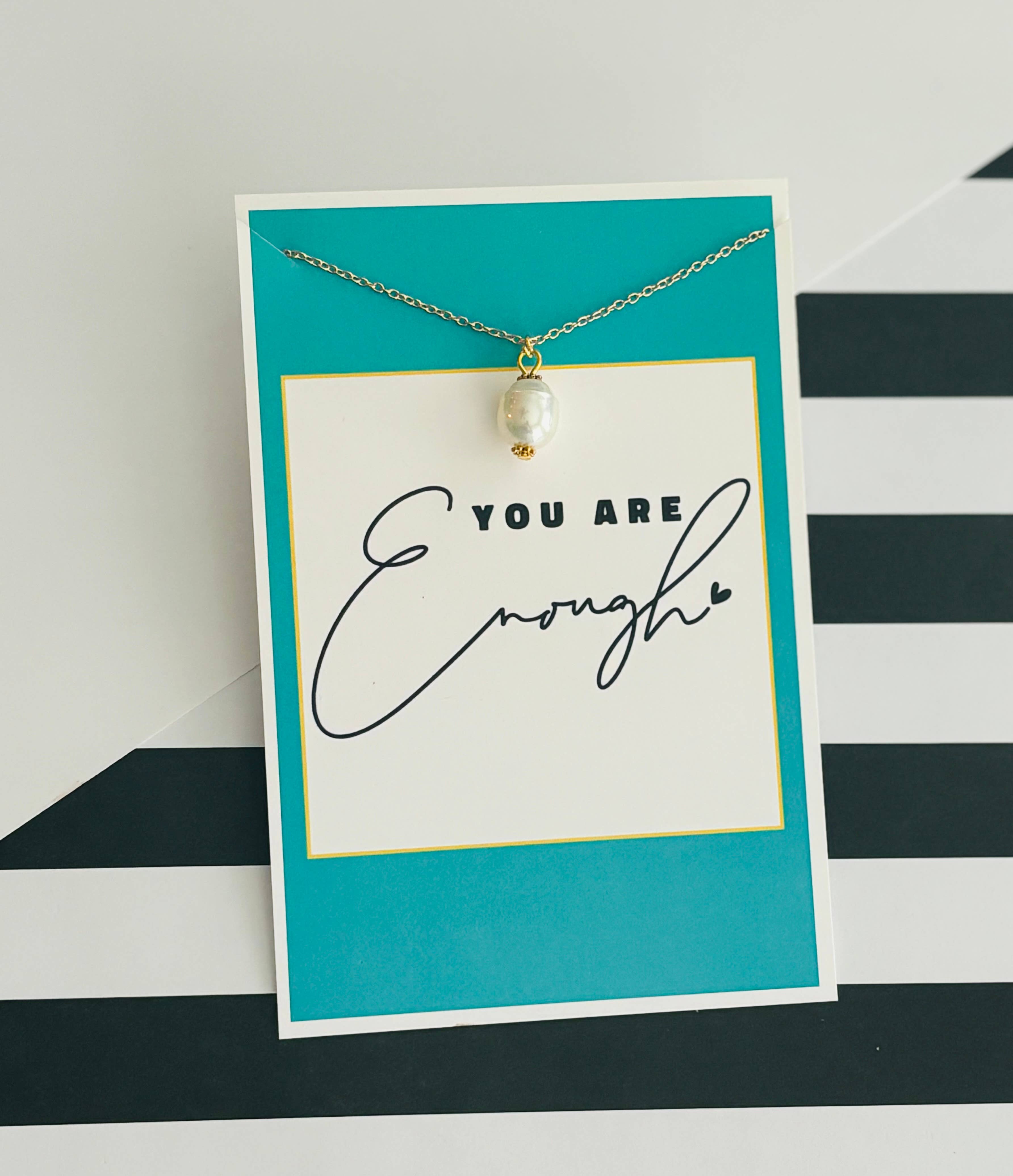 Peddle Your Paper - Wholesale Stationery/Notecard Set - You Are Enough Inspirational Necklace & Stationery Card1