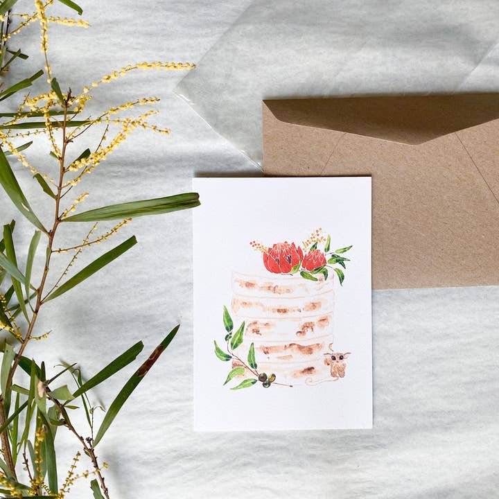 The Wattle Studio - Wholesale Birthday Card - Pygmy Possum and Cake Birthday Card