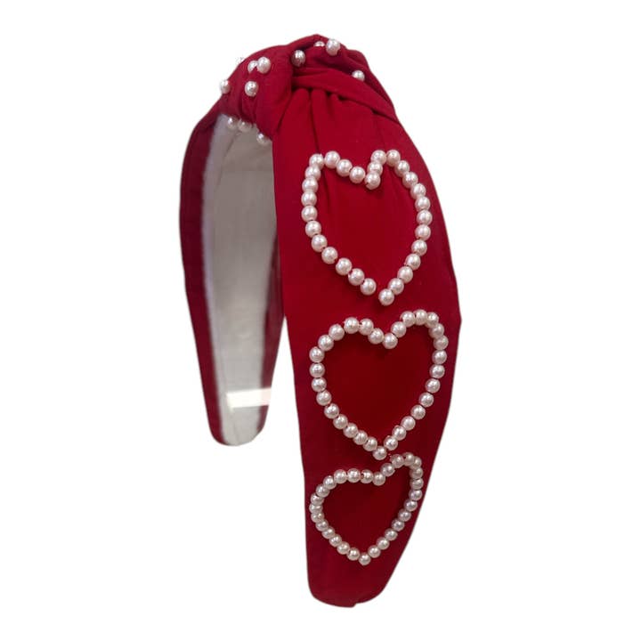 Headband Knot - Pearl Heart - Red for wholesale by Golden Lily