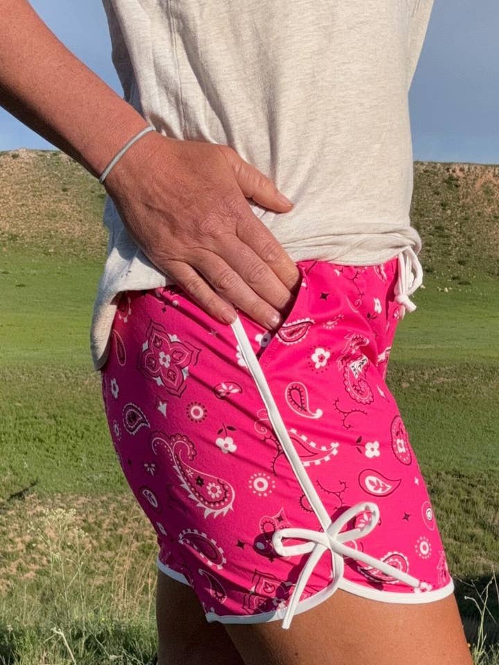 Sterling Kreek - Wholesale Shorts - Women's - Bandana Babe Hot Pink Shorts LONG