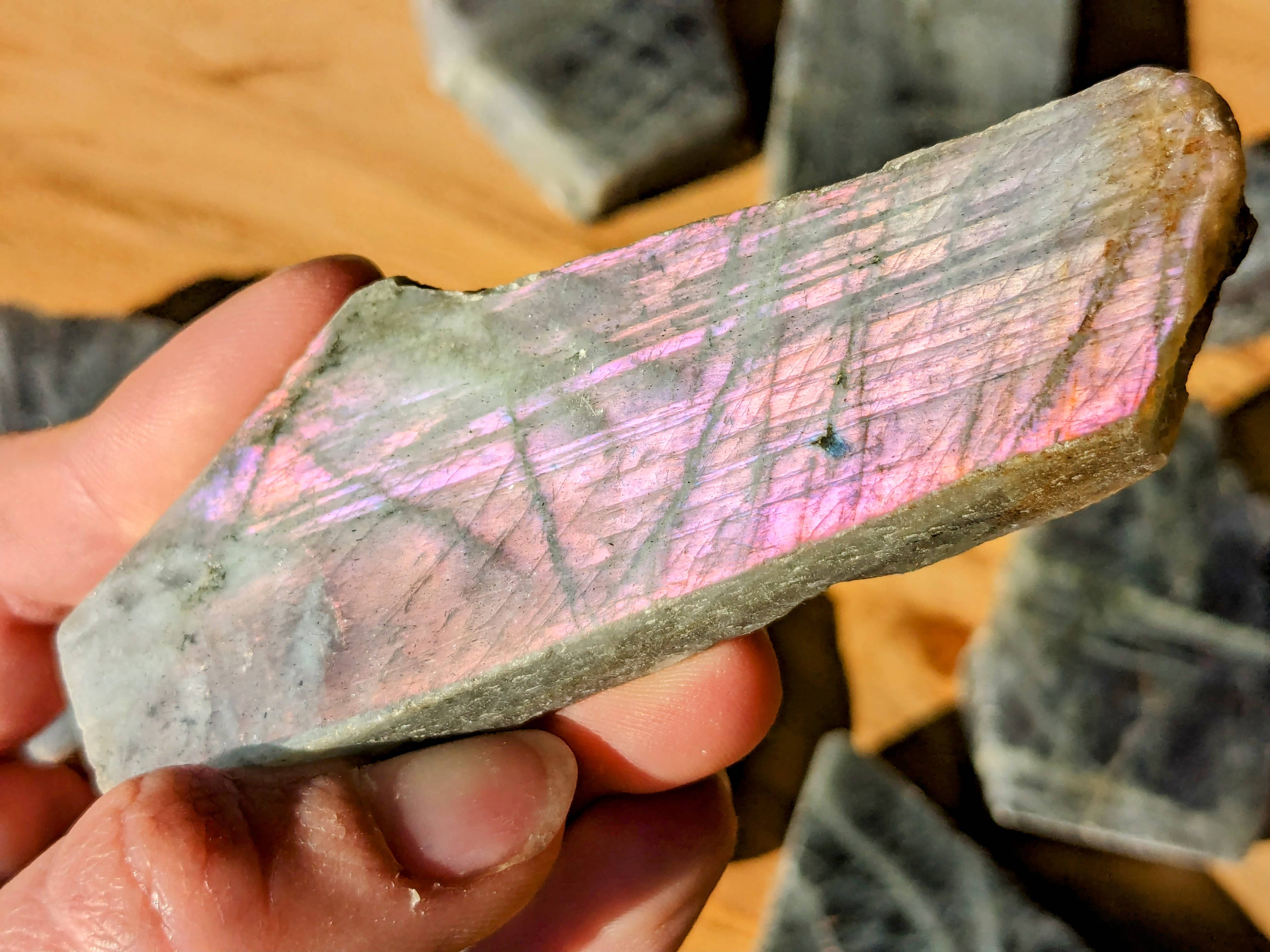 Jensen Rocks – wholesale Spiritual stone/crystal – Labradorite Purple, 1 Side Polished AAA Flash! - 1-6 KG Lots2