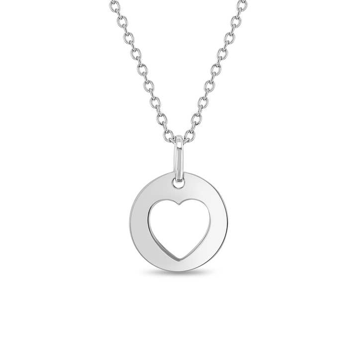 Round Heart Cutout Girls Necklace - Sterling Silver for wholesale by In Season Jewelry
