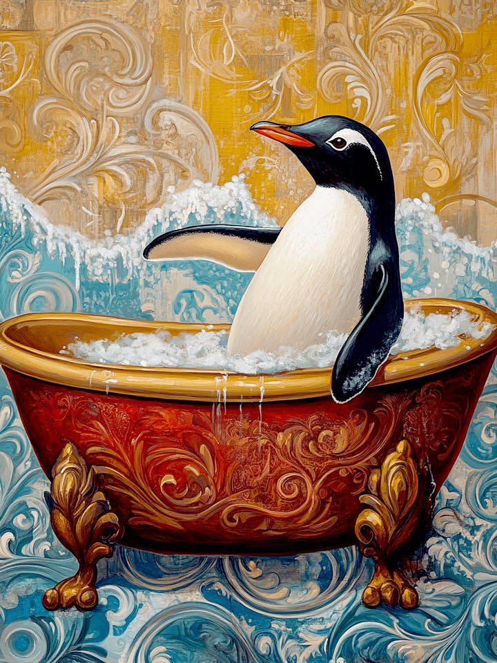 Penguin in Bathtub - Bathroom Wall Art Prints – 8″x10″ Artwork for 11″x14″ Frame for wholesale by Mowbi