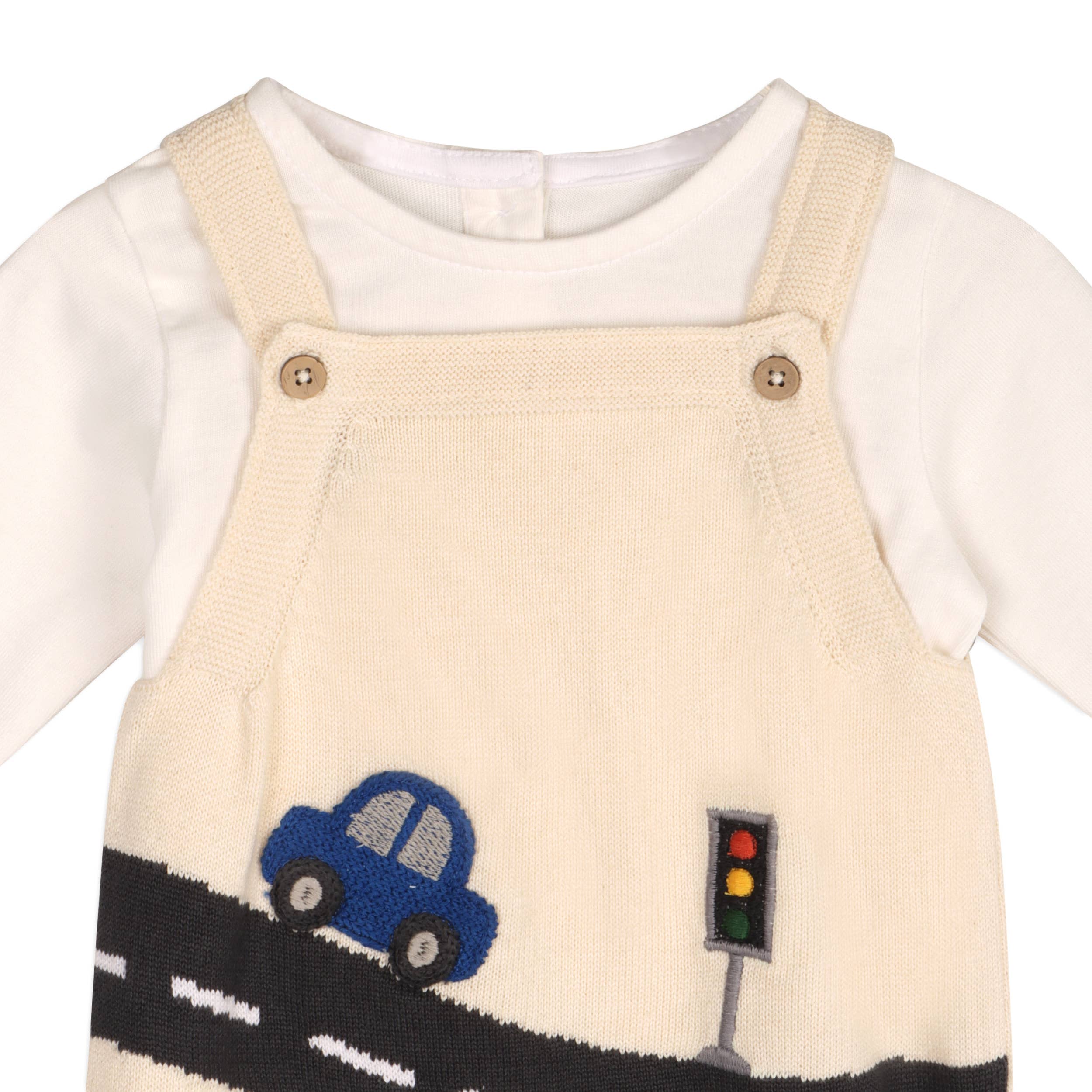Natural Car Applique Sweater Knit Baby Overall & Bodysuit (Organic) for wholesale on Faire4