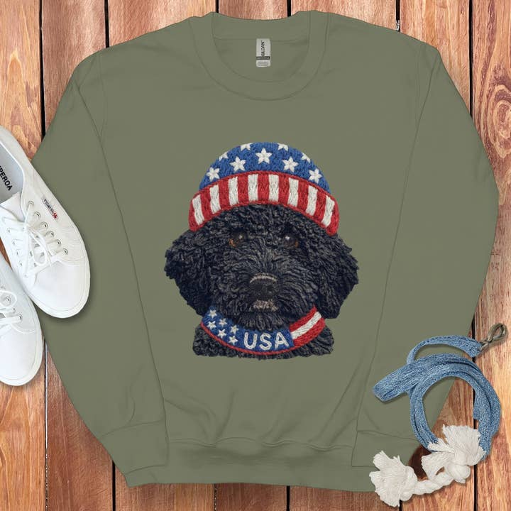 Puppy Jo - Wholesale Graphic Sweatshirt - Unisex - Patriotic Black Goldendoodle Sweatshirt5