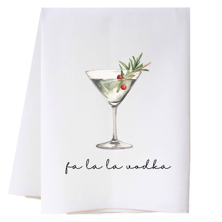 Fa La La Vodka Kitchen Towel for wholesale by Cora & Pate